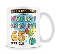 65th Birthday Gift for Men - Personalised Mug/Cup - Add Name - Worlds Greatest Design - Blue