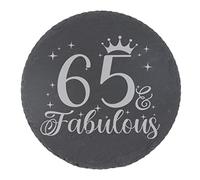 65th Birthday Gift for Women 65 & Fabulous Engraved Slate Coaster Present for 65 Year Old Etched Natural Slate Placemat (Round Coaster)