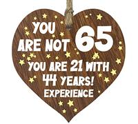 65th Birthday Gift For Women Men Wooden Heart Plaque, Dark Wood Sign Keepsake, Happy Birthday Mum, Grandma, Dad, Husband, Wife, Uncle, Mum Gifts From Son, Nan, Grandad Birthday Present
