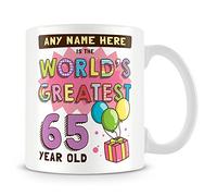65th Birthday Gift for Women - Personalised Mug/Cup - Add Name - Worlds Greatest Design - Pink