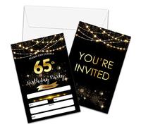 65th Birthday Invitations with Envelopes - Black Gold Glitter Fill-in Invites Cards - Surprise Birthday Party Invitation Card for Him/Her - Adults Birthday Party Favors Supplies Decorations (20 Pack)