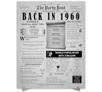 65th Birthday Party Decorations Poster - 65 Years Ago Anniversary Card for Women and Men. Back In 1960 Home Decor Supplies for Her or Him Turning 65 Years Old. Size A3 Birthday Retro Card