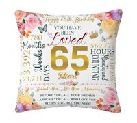 65th Birthday Pillow Covers - 18"x18", Happy 65th Decorations for Mom, Wife, Grandma, Sister - 65 Year Old Anniversary Pillowcase