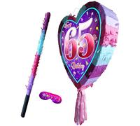 65th birthday pinata with stick - Sixty fifth party smashing game - Big 41cm x 38cm
