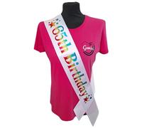 65th Birthday Sash - 65 Star Birthday Sash - Beautiful Quality White Ribbon and Holographic Rainbow Font 65th Birthday Sash