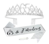 65th Birthday Sash and Crown for Women Silver 65th Birthday Tiara and Sash Set Gifts for Her 65 & Fabulous Sash Birthday Decorations Happy Birthday Crown and Sash Accessories Birthday Gift for Women