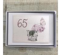 65TH Birthday. Special Occasion. Tiny Photo Album. Peonies & Butterfly Design. Hand Finished by WHITE COTTON CARDS (P65T)
