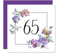 65th Floral Birthday Card - Purple Beautiful Flowers Elegant Birthday Card for 65 Year old Sixty Five, Sixty Fifth