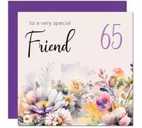 65th Friend Birthday Card - Purple Floral Womens Friendship Birthday Card for 65 Year old Sixty Five, Sixty Fifth