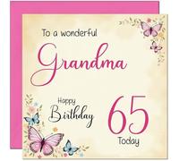 65th Grandma Birthday Card - Beautiful Butterfly Floral Grandmother Birthday Card for 65 Year old Sixty Five, Sixty Fifth