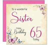 65th Sister Birthday Card - Beautiful Butterfly Floral Sisters Birthday Card for 65 Year old Sixty Five, Sixty Fifth