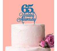 65th Wedding Anniversary Cake Topper: Blue Glitter Acrylic