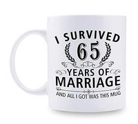 65th Wedding Anniversary Mugs for Couple Husband Wife - I Survived 65 Years of Marriage and All I Got Was This Mug - 65 Year Anniversary 11 oz Coffee Mug for Him Her