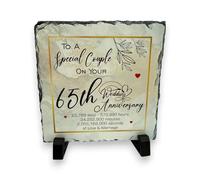65th Wedding Anniversary Slate for a Special Couple - Handcrafted Natural Slate Plaque with Stand - Romantic Keepsake - 15cm x 15cm
