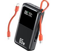 65W 26800mAh Power Bank Fast Charging, Portable Charger for Laptop & Phone, PD Battery Pack with Smart Display, 2 Built-in Cables (USB-C & Lighting), for Phone, Tablet, Travel, Camping (Black)