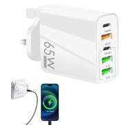 65W 5-Port USB Fast Charger,USB Plug Charger,65W Fast Charging,Wall Plug Multi Fast Charging Plug for Iphone/Samsung/Huawei/Tablet,Multi-Port Quick Charge Adapter (White)