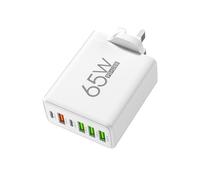 65W 6-Port USB C Charger, 4 USB-A + 2 Type-C PD Fast Charging Station, Compatible with iPhone 16/15/14/13/12/11/XS/XR/SE, MacBook, iPad, Samsung, Huawei, Xiaomi and More (White)