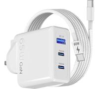 65W Charger for Honor 400-200-90-70-50 Lite Smart Pro / X6c / X6b / X6a / X7a / X8a / X9c / Honor Pad 10/9 / X9a / 8 / X8 GaN Supercharge Power Adapter & Fast Charging 60W USB-C to C Cable (WHITE)