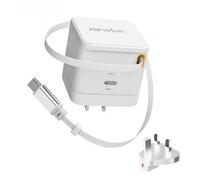 65W GaN USB C Charger with 0.7m Retractable Cable, 2-Port Fast Plug | Fast Charger with Swappable UK/US Plug for MacBook Pro/Air, iPhone 17/16, iPad, Galaxy S25/S24, Pixel, Chromebook & Laptops