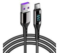 65W LED Display with 5A Type C Charging Cable Nylon Braided 480Mbps Data Sync Charger Cord for 15 14 13 S22 S23 S23 USB A to Type C Charging Cable