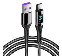 65W LED Display with 5A Type C Charging Cable Nylon Braided 480Mbps Data Sync Charger Cord for 15 14 13 S22 S23 S23 USB A to Type C Charging Cable