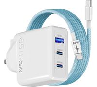 65W Nothing Phone 4a 4a Pro/3a Lite - Pro/2a Plus/CMF 1-2 Pro/2a/2/1 Charger Plug & Cable Multi Port USB-C Power Adapter GaN Super Fast Charger Plug + 60W USB C to C Cable for Nothing Phones (BLUE)