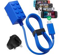 65W Switch Charger Compatible with Nintendo Switch 2/OLED/Lite, GaN Type C Fast Charging AC Adapter Power Supply for Steam Deck/Laptop/Phones, Switch Plug with 1.5M USB C Cable Suppprt TV Mode - Blue