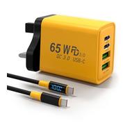 65W USB C Charger, 4-Port Multi-Device Fast Charging, Compact GaN Power Adapter, Digital display Cable, for MacBook, iPhone 16 Series, Laptop, Samsung Galaxy, Pixel, ThinkPad, Dell XPS, HP, iPad,etc.