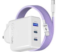 65W USB C Charger For Samsung Galaxy S25 Ultra - Plus - Edge / S24 Ultra/Z Flip Fold 7 6 5 4 3 / S24 FE / S23 / S22 / S21 Phone Adapter Multi Port Samsung Super Fast Charger Plug & Cable (PURPLE)