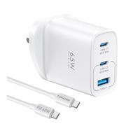 65W USB C Plug, 3 Ports GaN Type-C Charger Plug UK PPS/PD3.0 Fast Charging for MacBook Pro/Air, iPad Pro/Air, for iPhone 16/15 Pro Max, for Galaxy S24/S23, Laptop Charger, White