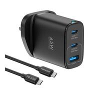 65W USB C Plug, 3 Ports GaN Type-C Charger Plug UK PPS/PD3.0 Fast Charging for MacBook Pro/Air, iPad Pro/Air, for iPhone 16/15 Pro Max, for Galaxy S24/S23, Laptop Charger, Black