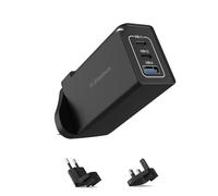 65W USB C Plug, Elexlinco GaN II Fast Charger, 3-Port USB C Charger Plug with UK, US, EU Travel Adapter, Compatible with MacBook Pro/Air, HP Laptops, iPad, iPhone 15/Pro/Max, Galaxy S24/S23 and More