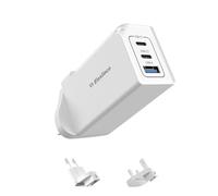 65W USB C Plug, Elexlinco GaN II Fast Charger, 3-Port USB C Charger Plug with UK, US, EU Travel Adapter, Compatible with MacBook Pro/Air, HP Laptops, iPad, iPhone 15/Pro/Max, Galaxy S24/S23 and More