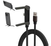 65W USB to Type C Flat Charger Cable with 360 Rotating Stand, Invisible Foldable Phone Charger Stand Fast Charging Sideways Data Cable for iPhone 17 16 15 Pro Max Samsung S25 S24 Ultra Tablet Laptop