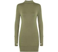 66 FASHION DISTRICT Ladies Stretch Bodycon Polo Neck Turtle Neck Long Sleeve Top Womens Thumb Hole Short Dress 8-14 (UK 12-14, Khaki)