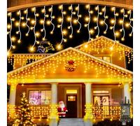 66 FT 640 LED Icicle Christmas Lights Outdoor Decorations Clear Wire String Lights Plug in 120 Drops 8 Modes Timer Connectable Curtain Fairy Lights Waterproof for Holiday Wedding Party-Warm White