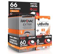 66 Hearing Aid Batteries Size 13 (Orange) PR48 Zinc-Air with Sound Fusion Technology - 66 Batteries: 60 Rayovac + 6 Udivita