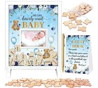 66 Pcs Baby Shower Guest Book Alternative We Can Bearly Wait Baby Party Sign in Guest Book Blue Teddy Bear Guestbook Sign Frame 60 Wood Bear for Baby Shower Gender Reveal Boy Girl Birthday Party