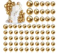66 PCS Ball Cake Picks Gold 4 Sizes for DIY Baking Decoration Cupcake Toppers and Wedding Anniversary Birthday