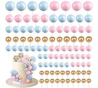 66 Pcs Ball Cake Topper Decorations, Ball Cake Toppers, Mini Balloons Cake Topper, Balls Cake Decorations for Wedding Anniversary Party Birthday Cake Toppers (Golden Pink Blue)