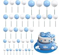 66 Pcs Ball Cake Topper Decorations Mini Balloon Sticks DIY Cake Picks Insert Foam Balls for Graduation Wedding Party Birthday Decorating Supplies(Blue, White)