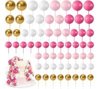66 Pcs Ball Cake Topper Decorations, Mini Balloons Cake Topper, Balls Cake Decorations for Wedding Party Birthday Cake Toppers (Rose Pink Gold White)