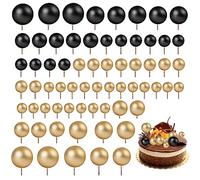 66 Pcs Black And Gold Cake Balls Decorations Ball Cake Toppers Mini Balloon Cakes Topper Black Gold Foam Balls Sticks DIY Topper for Cakes Decorating Birthday Party Baby Shower Weddings Anniversary