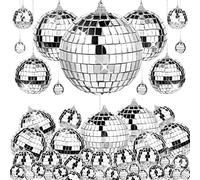 66 PCS Mirror Disco Ball for Party, Silver Hanging Disco Ball Reflective Glass Disco Ball for Christmas Tree Ornament Holiday Party Home Decorations (3.94/3.15/2.36/2/1.18 Inches)