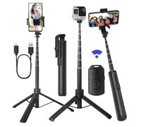 66"Tripod for iPhone&Cameras,All-in-1 Selfie Stick Tripod with Rechargeable Remote Control and Rotate Phone Holder, Phone Tripod Stand for Photograph, Live Streaming, Video Recording(black)