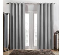(66 width x 90 drop, Light Grey) Luxury Insulated Heavy Thermal Blackout Eyelet Curtains Ring Top Ready Made Pair Window Panel Free Tieback 2PC Curtain For Living Room Bedroom