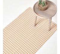 (66 x 200 cm, Beige) Cotton Gingham Check Rug Hand Woven