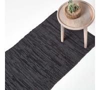 (66 x 200 cm, Black) Denver Leather Woven Rug