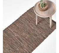 Madras Leather Hemp Hall Runner, 66 x 200 cm Homescapes Brown 66cm x 200cm