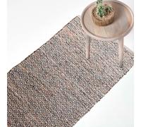 (66 x 200 cm, Brown) Real Leather Handwoven Diamond Pattern Rug